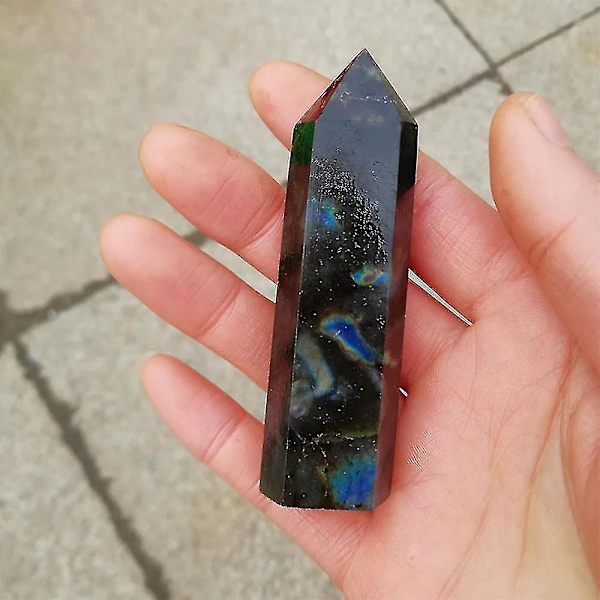 Naturlig labradorit kvarts Obelisk Crystal Column Wand Sten