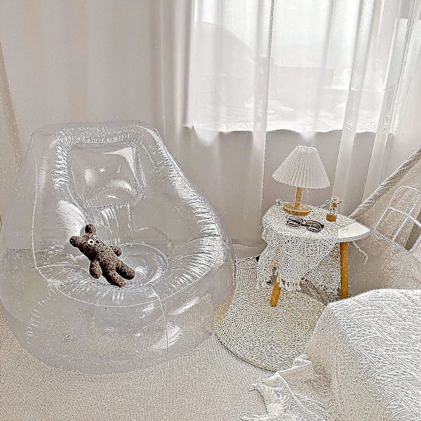 Transparent Uppblåsbar Soffa Stol Soffa, Campingmöbler, Soffa Bean Bag Lazy Soffa Stol Med Fotpump För Hem/kontor/ute/resor/camping/picknick/