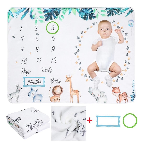 Baby månatlig milstolpe Flanell filt Nyfödd fotomatta fotografi bakgrund Animal 100 x 130cm