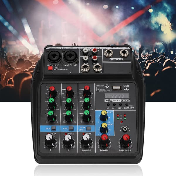 Mini USB Bluetooth Lydkort 4-kanals Mikser for Husholdningsscene 100-240VUS