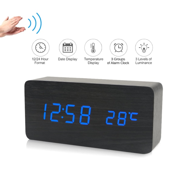 Elektronisk LED digital väckarklocka Tid/temperatur/datum Display Skrivbordsklocka