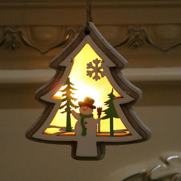 Træ 3 ​​stykker lysende julepynt med lys Træ lysende hængende vedhæng til juletræer Dekorationer Julegaver