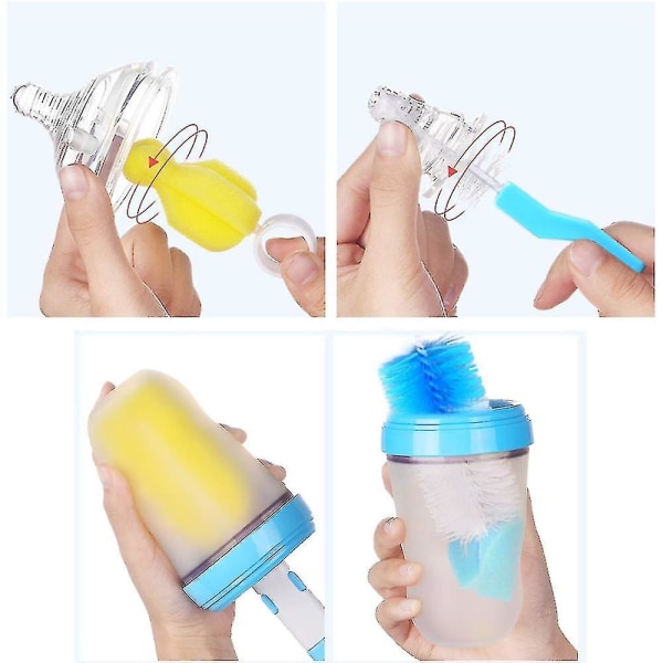 7-delt flaskebørste svampevaskeflaske, børste suttebørste sugerørbørsteflaske, klipflaske rengøringsbørstesæt