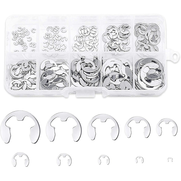 200 stk E-ringkit i rustfrit stål, låseholder i rustfrit stål