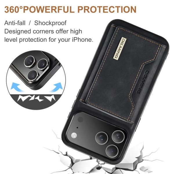 【BQ】iPhone 17 Pro Max Case Leather Wallet DG.MING M2 Series 3-Fold Card Bag Svart