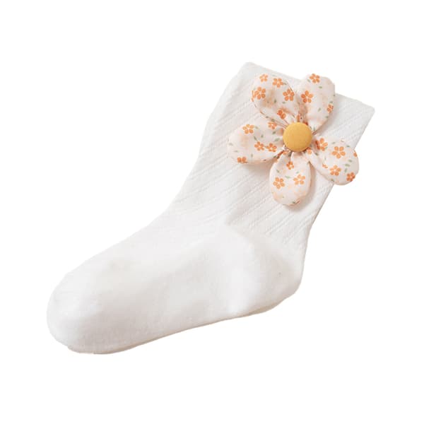Bløde, elastiske og åndbare danseleggings i bomuld til piger med blomsterdekoration til forår og efterår, hvid M størrelse 90-105 cm 35,4-41,3 tommer