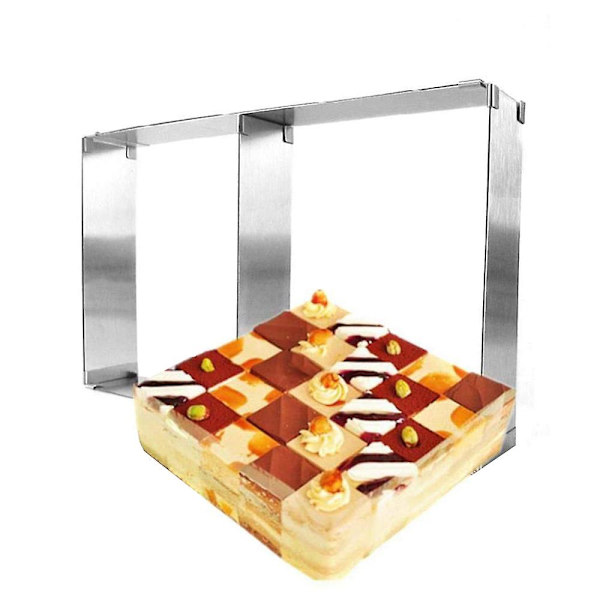 Sæt med 2 køkkenforme Justerbar rektangulært rustfrit stål til kage