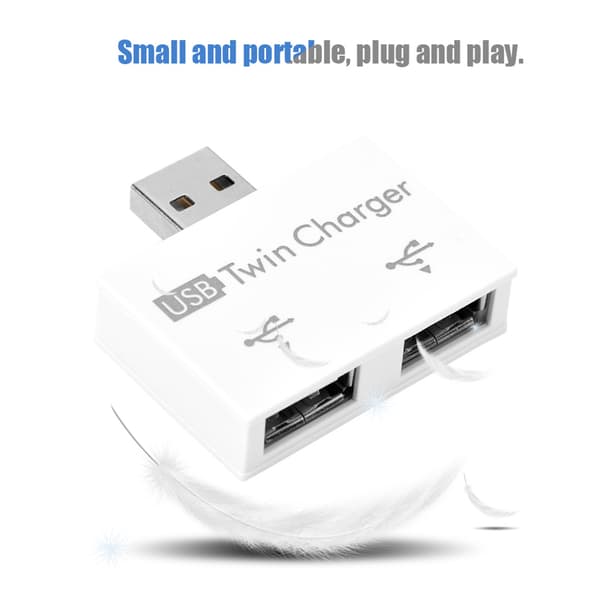 USB 2.0 Han til Twin Charger Splitter Adapter Koncentrator (Hvid)