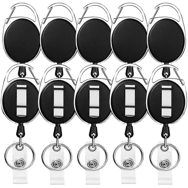5pcs Retractable Badge Holder With Carabiner Reel Clip And Key Ring