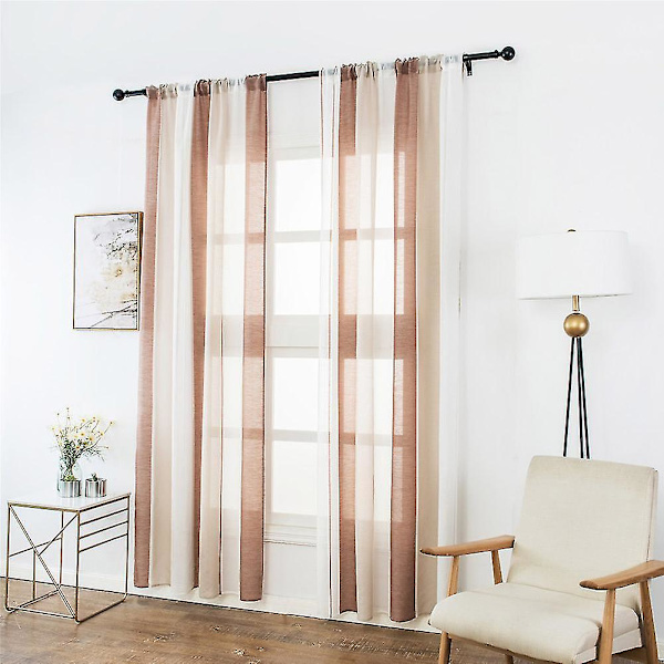 Vinduesgardinstribe 100x200cm Tulle Voile Mode Til Hjemmet Køkken Værelse Soveværelse Beige