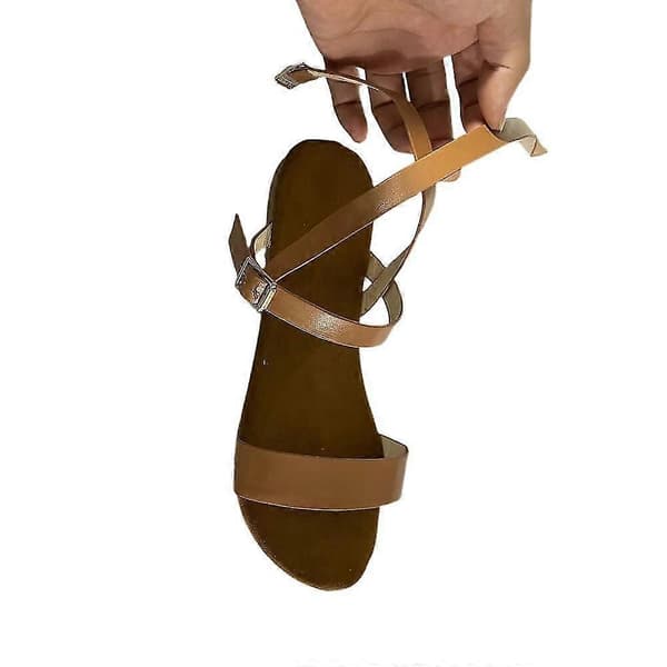 Damesandaler med åpen tå, flate sommersko Dark Brown 37