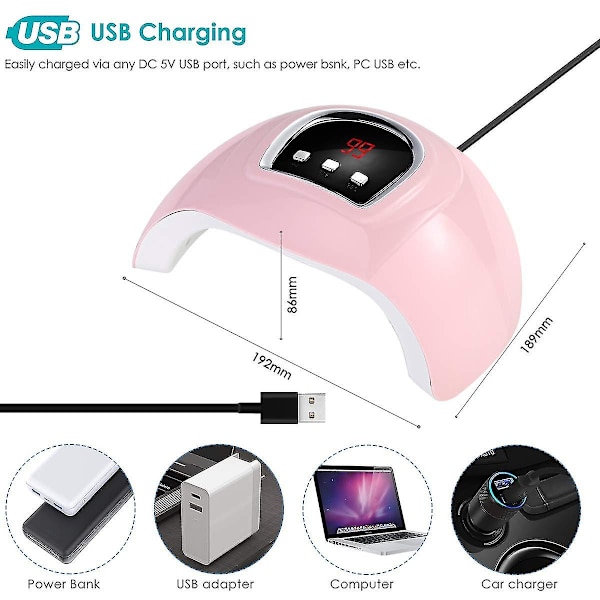 Uv Led Nagellampa, 54w Nageltork Gel Nagellackstork Härdningslampa 18 LED Pärlor/sensor