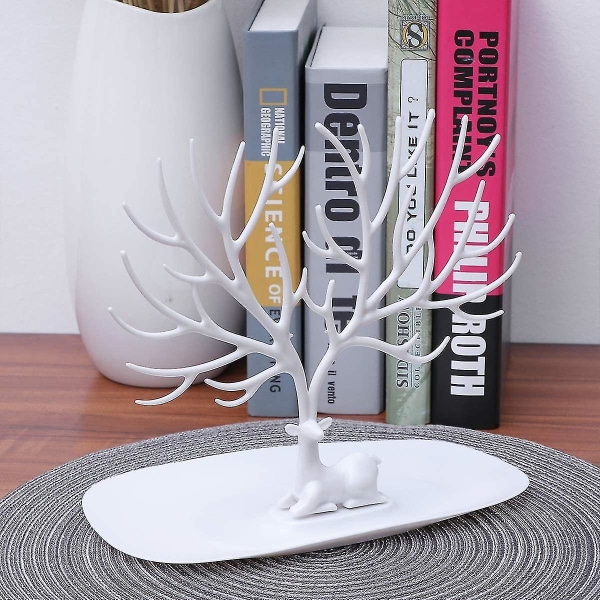 Dekorative Deer Antler Tree Design Armbånd Halskjede Smykker Organizer Ring Skuff White