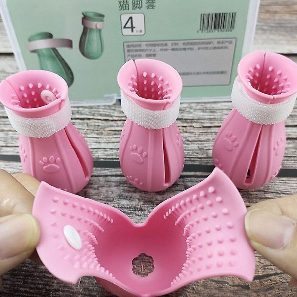 Cat Claw Protector Bad Anti-ripe Cat Shoes For Cat Justerbare Dyrebade Støvler Cat Paw Nail Cover Pet Grooming Supplies Pink (4 pieces)