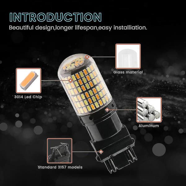 2 stk. 3757 3157 4157na LED-pære Switchback Hvid Rav Parkeringslys Blinklys