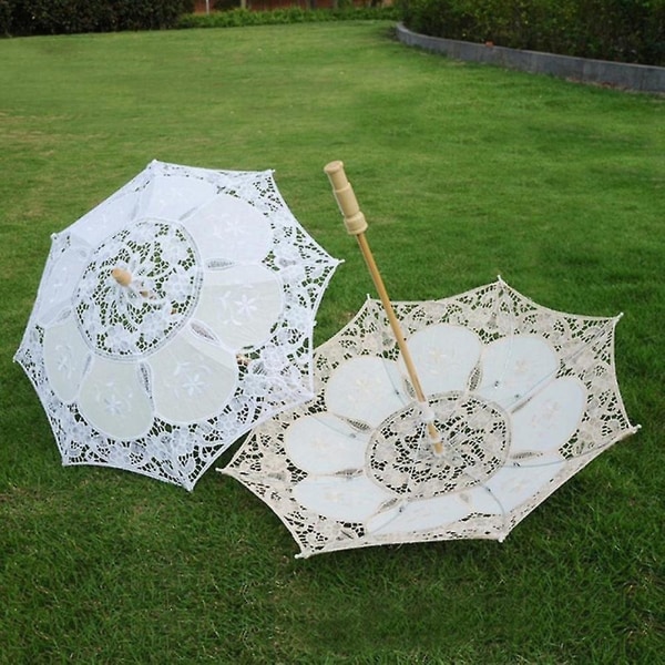 Bridal Lace Umbrella Women Parasol Party Photography Props Wedding Decoration Beige S