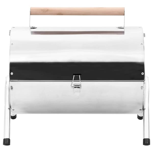 【BQ】vidaXL Bærbar kullgrill dobbel rustfritt stål Silver Silver