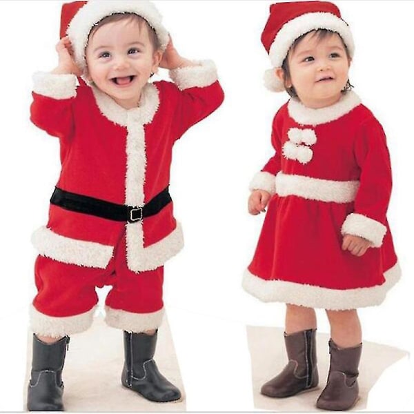 Barn jul jultomten kostym Baby flickor bowknot klänning pojkar Xmas kostym med hatt Boy 130cm