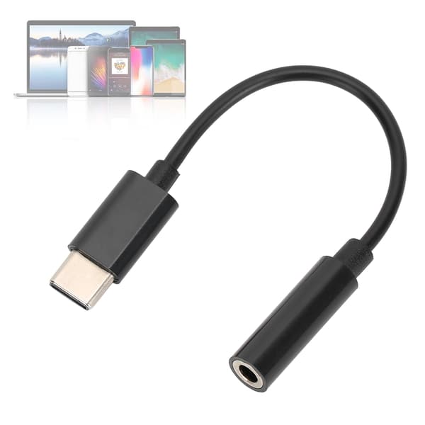 USB C - 3,5 mm:n Aux-ääniliitäntäsovitinkaapeli, musta