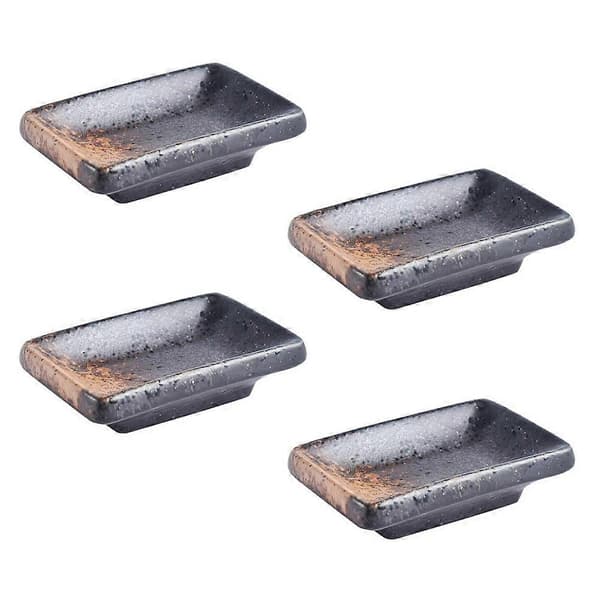 4 stk. rektangulær krydderiskål dipsæt håndlavet keramisk sojaskål til servering, kaffe, orientalsk tallerken kaffe Coffee 8.5X5.5CM