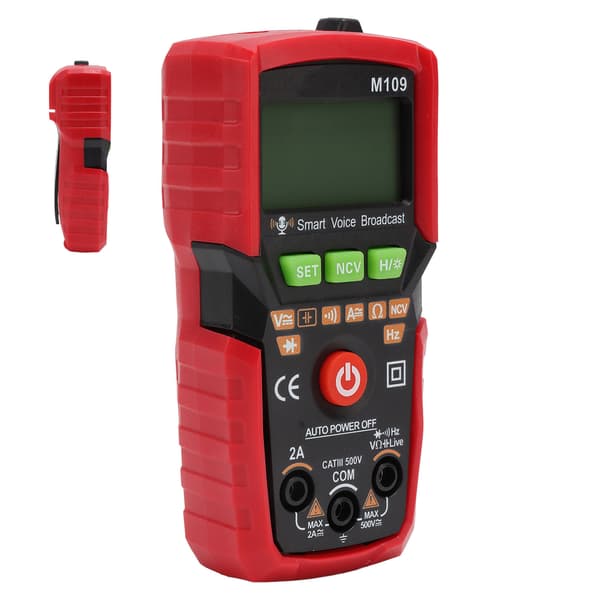 Digitalt Multimeter Stemmeudsendelse Lommelygte Baggrundsbelyst Skærm Auto Bærbar NCV DC AC Voltmeter Amperemeter Rød