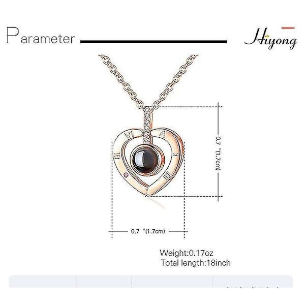 I Love You Necklace 100 Languages Heart Love Necklace Love Memory Projection Pendant Necklace For D
