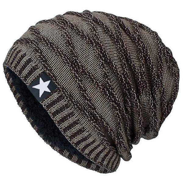 Herre Vinter Woolly Beanie Hat Chunky Slouch Fleece Skateboard Caps Khaki