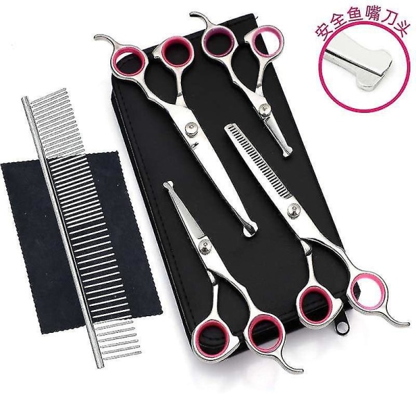 Dog Grooming Scissors Set With Safety Round Tip, Thinning And Straight Pet Grooming Scissors Kit Pink Pink