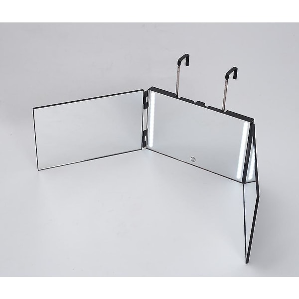 3-veis speil for selvskjæring av hår 360 speil med LED-lys, trifolds selv hårklippsspeil oppladbart med høydejusterbar black with led