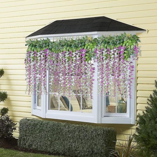 Tekokukat, Keinotekoinen Wisteria, Sisustus, Valmistettu Silkistä, 12 osaa - Maitomaisen valkoinen fuksia Fuchsia