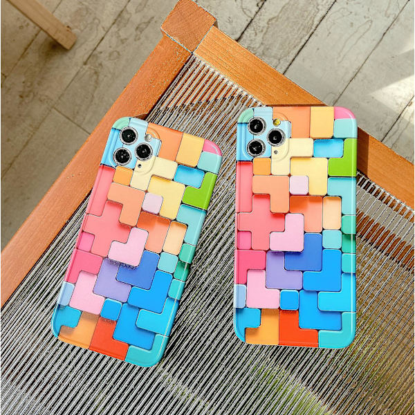 Fargerikt 3d-blokkdeksel til Iphone 12 Mini 11 Pro Max Stilig Creative Se 2020 7 8 Plus X Xr Xs mykt silikondeksel iPhone12pro max