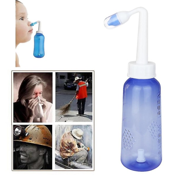 500 ml nässköljkruka Näsrengöring flaska Sköljapparat saltlösning Allergisk spolning Blue