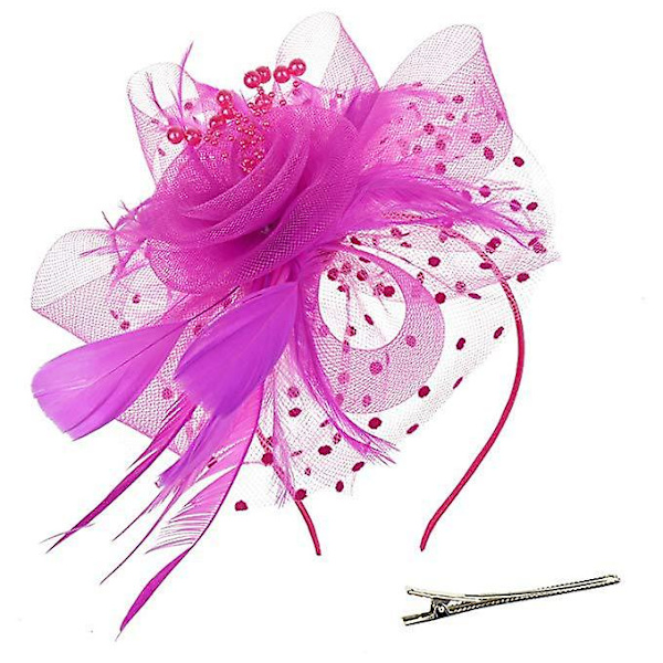 Feather Hair Fascinator Alice Pandebånd Clip Dame Bryllup rose Red