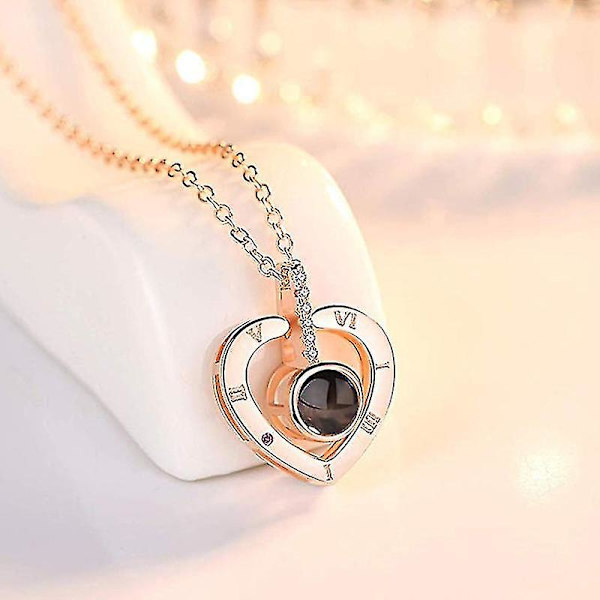 I Love You Necklace 100 Languages Heart Love Necklace Love Memory Projection Pendant Necklace For A