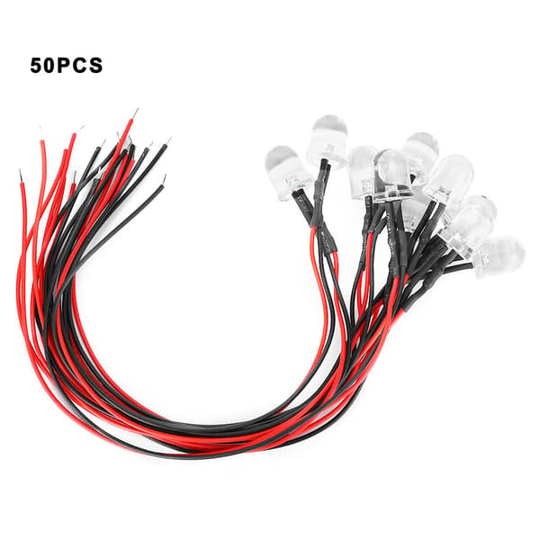 50 stk. 12V LED Præ-kablet Lysdiode 10 mm Rundt Hoved Lysperle DIY Dele Orange Belysning