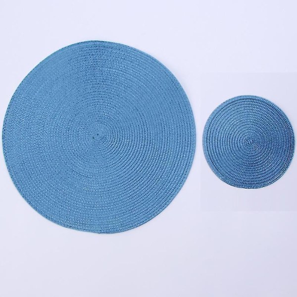 2 stk Rundvævet dækkeserviet Fashion Pp Spisebordsmåtte Disc Pads 38CM blue