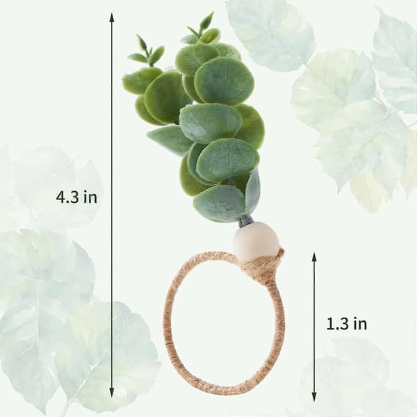 6/12-pack handvävda servettringar med eukalyptusblad, vårliknande träpärlor, bondgårdsliknande servettringar, bröllop 6 pack