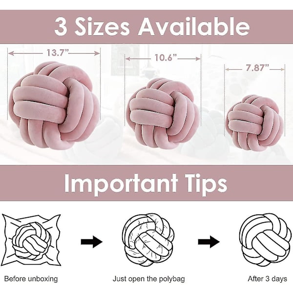 Knutbollskastkudde, vit rund knuten plyschkudde Accentkudde for preppy, estetiska & söta prydnadskuddar for soffa, seng, stue, F Pink Small