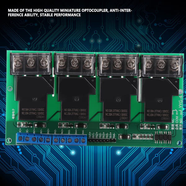 Høyeffekts fireveis relémodul kontrollpanel optokobler isolasjon 30A YYG‑4 DC12V