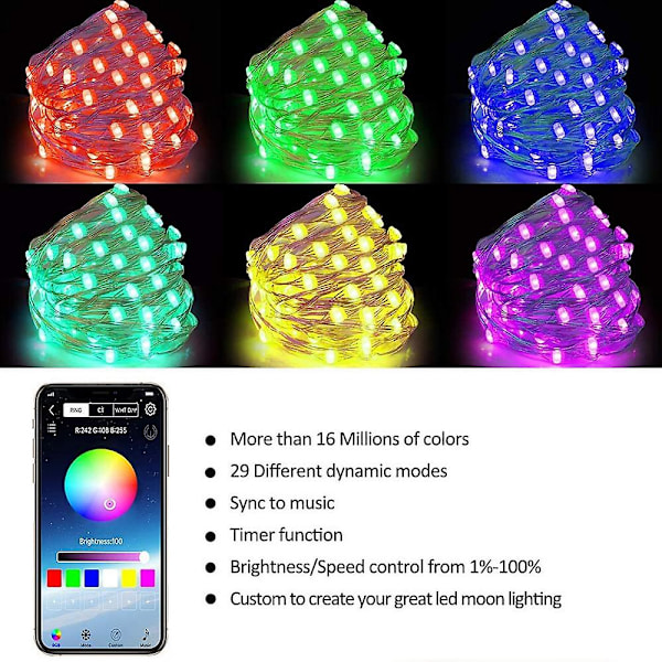 USB Christmas Tree Fairy Lights Led String Lights Med Smart Bluetooth App Fjärrkontroll, 2m 20 Lampa 2m 20 lamp