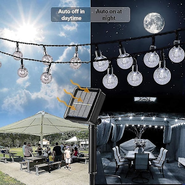 5/6,5/9,5 m Crystal Ball Solar String Lights, 20/30/50 Led Solar Patio String Lights, 8 lägen Utomhus Solar Lights Vattentät för uteplats Trädgård ons white 9.5m
