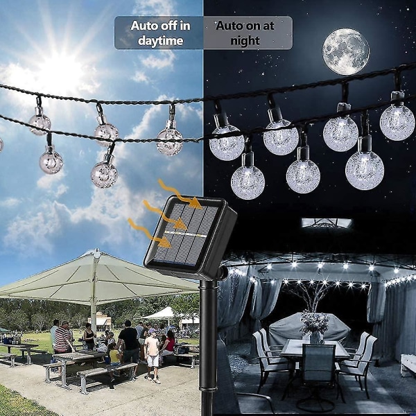 5/6,5/9,5 m krystalkugle Solar String Lights, 20/30/50 Led Solar Patio String Lights, 8 Modes Udendørs Solar Lights Vandtæt til gårdhave gårdhave Have ons white 9.5m