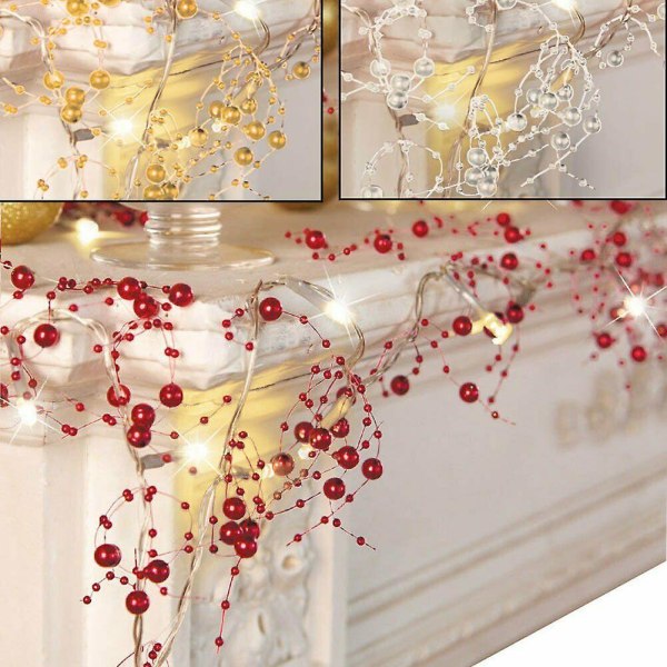 2,5 m Christmas Berry Beaded Garland String Light Christmas Mantle Dekor Akryl Pearl Warm Led Lights Festligt upplyst batteri