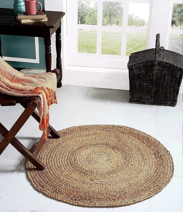 AIESY Vakker Håndvevd Jute Vendbar Matte 80 cm