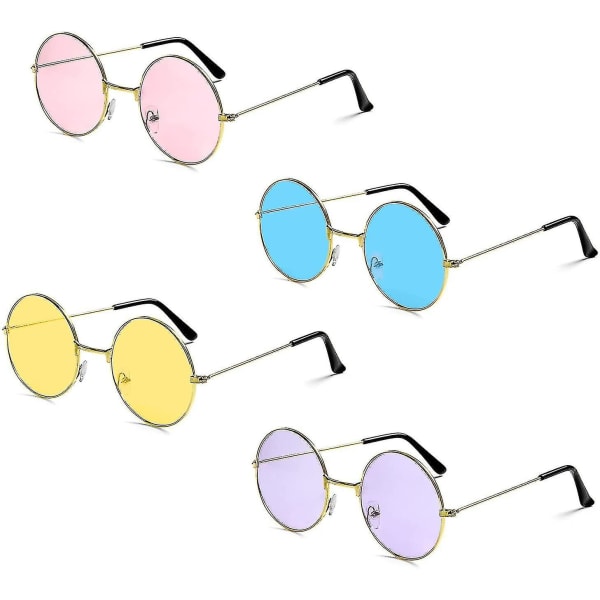 Unisex runde solbriller Fargede retrobriller Hippiesolbriller 60-tallet