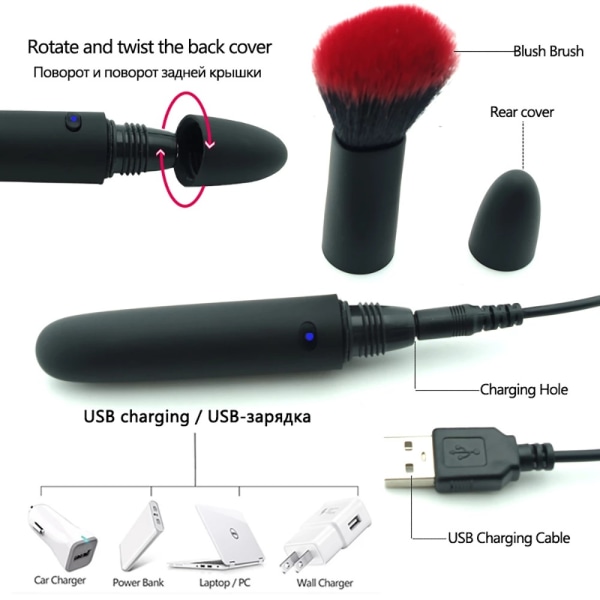 Brush Style 10 voimakasta tärinää kasvot Acupoint Massager Makeup Vibrator