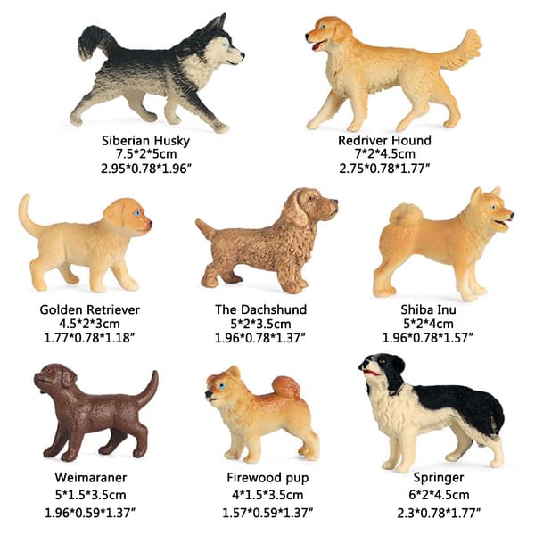PVC Hunde Figur Legetøj Sæt Simulation Dyremodel Pædagogisk Læringslegesæt til Børn