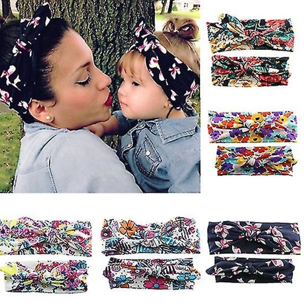 2st/ set Mamma Baby Söt Vackra Elastiska Blommor Bowknot Pannband Hårband 1 1
