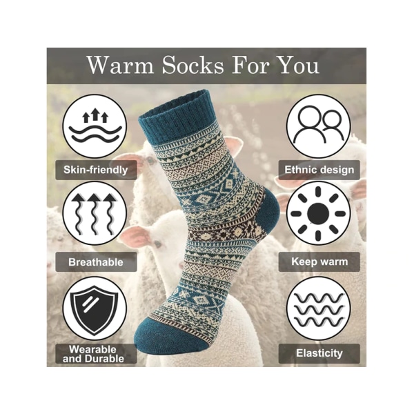 5 par ullsokker for kvinner -Tykke strikkede sokker for kaldt vær - Multi