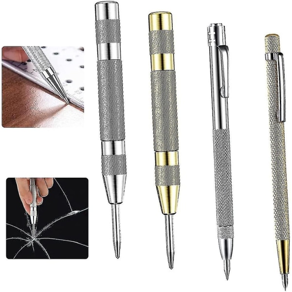 To typer automatisk senterstansing Aluminium Etched Carving Tool Hardware Tool Gold4pc